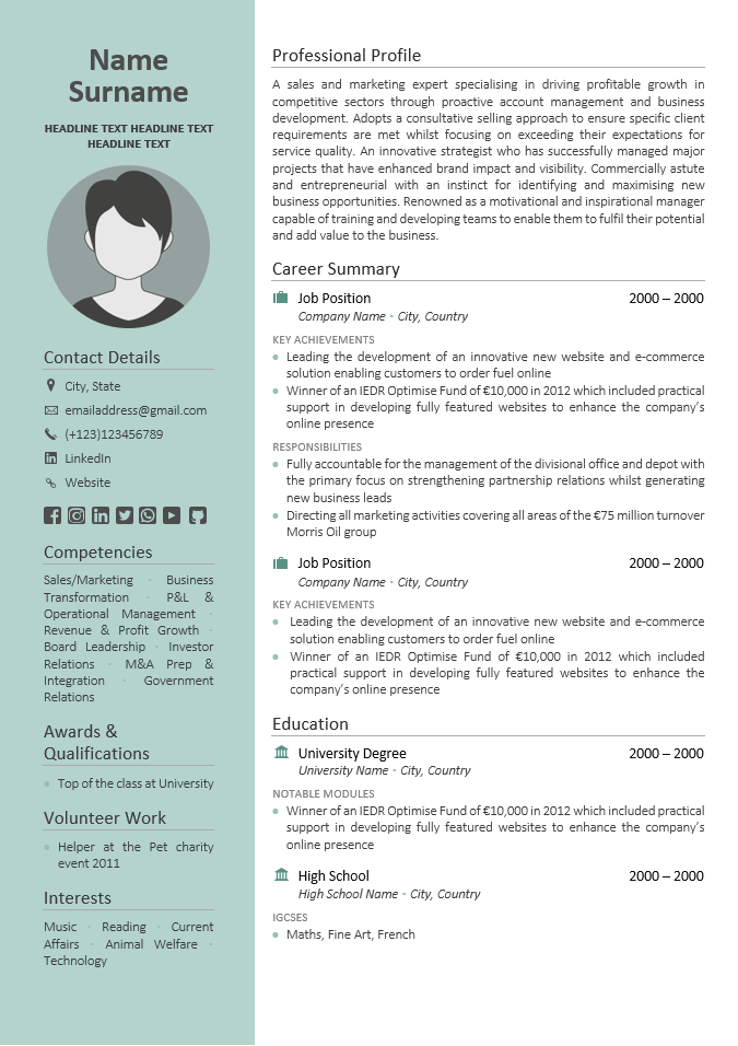 Cv Templates - The Cv Centre Ireland